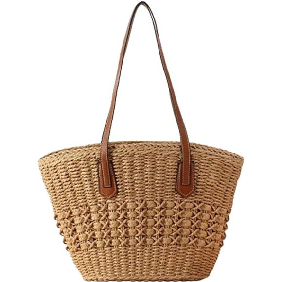 Handbags - 6814 Straw Tote Bag Handbag Summer Straw Beach Bag Tote Purse Handwoven